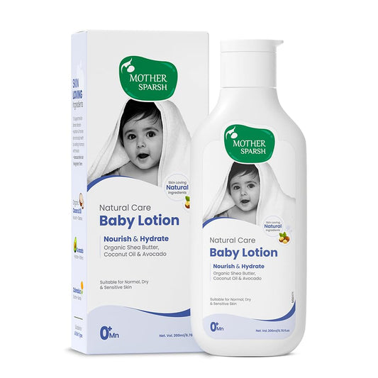 Mother Sparsh Natural Care Baby Body Lotion-200ml | Baby Lotion For All Skin Types | With Organic Shea Butter, Coconut Oil & Avocado | Suitable for Newborn Sensitive Skin