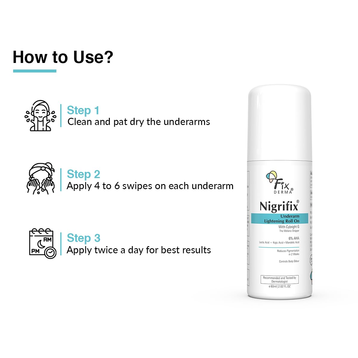 Nigrifix Underarm Lightening Roll On with usage instructions on a white background