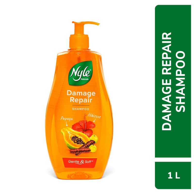 Orange shampoo bottle with Nyle branding on a white background