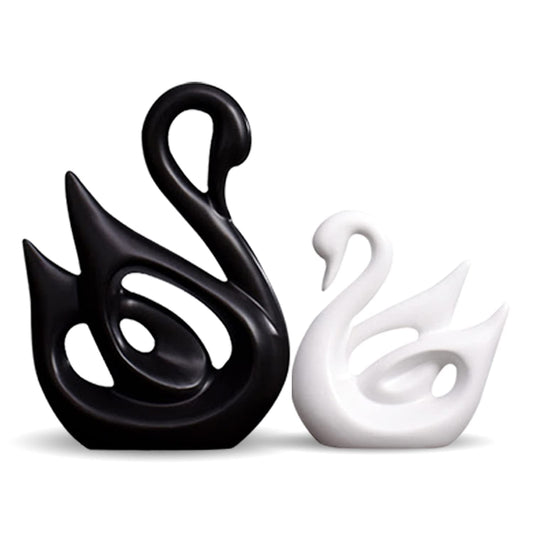 THE SACRED GIFTS Lucky Swan Couple in Black & White | Piano Finish Ceramic Decorative swan Pair as Handmade Sculptures Home Decor Love Swan Statue for Office, Bookshelf, Desktop, Decorations.