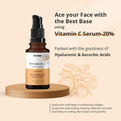 Nirvasa 20% Vitamin C Face Serum (30ml) | With Hyaluronic Acid & Niacinamide | Brightens Skin, Reduces Dark Spots & Pigmentation | UV Protection, Lightweight & Non-Irritating Formula