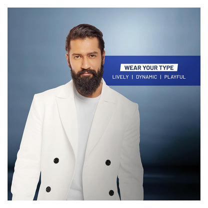 Man wearing a white suit with text 'Wear Your Type' on a blue background