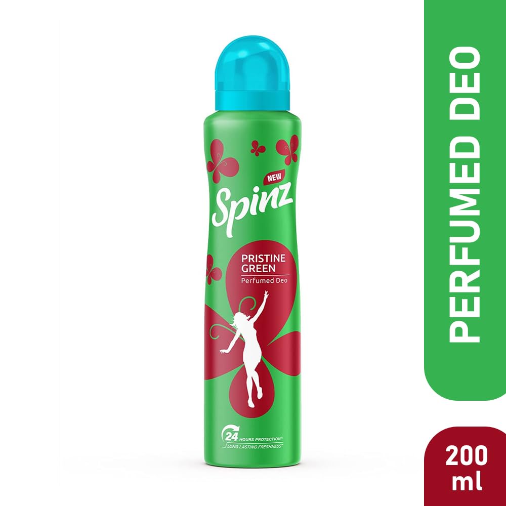 SpinZ Pristine Green Perfumed Aerosol Deo For Women, With International Fragrances For Long Lasting Freshness And 24 Hours Protection From Odour Causing Bacteria, 200Ml