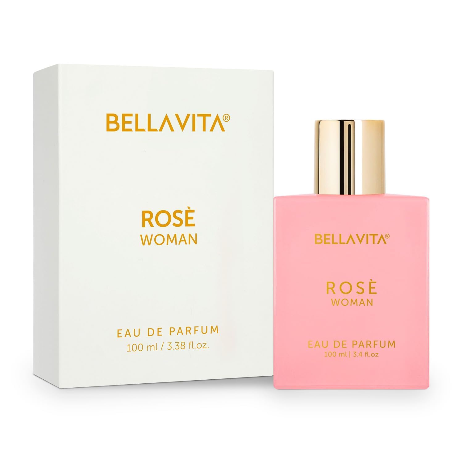 Bellavita Rose Eau de Parfum bottle and packaging on a white background