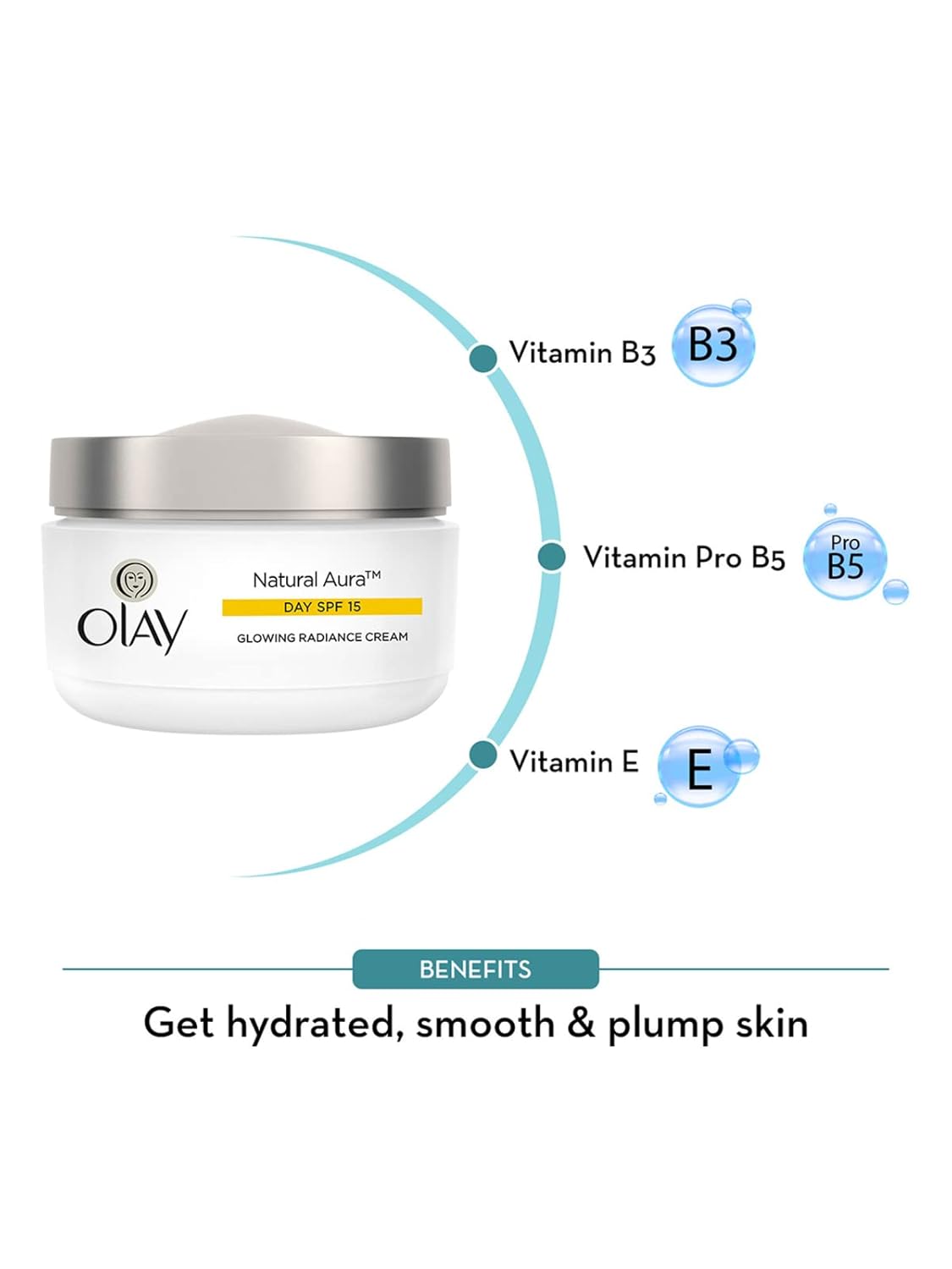 Olay Natural Aura Day Cream with SPF 15 | Glowing Radiance Cream | With Niacinamide and Vitamin E | Normal, Oily, Dry, Combination Skin | 50g