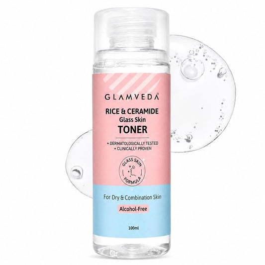Glamveda Korean Rice & Ceramide Face Toner | Rice Water Toner For Dry & Combination Skin | Pore Tightening & Glowing Skin | Fades Blemishes, Brightens & Smoothens | Women & Men | 100ml