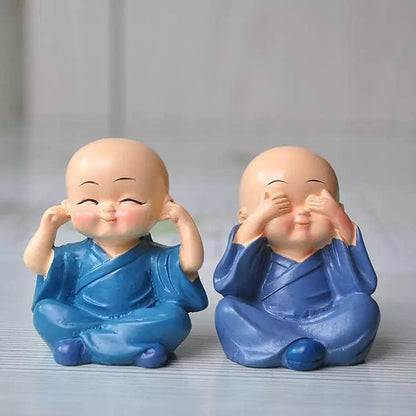 Little Baby Monk - Set of 4 Monk Set Cartoon Little Monk Set, Home Décor, Car Dashboard Ornament Toy Home Gift Decorative Showpiece,Resin