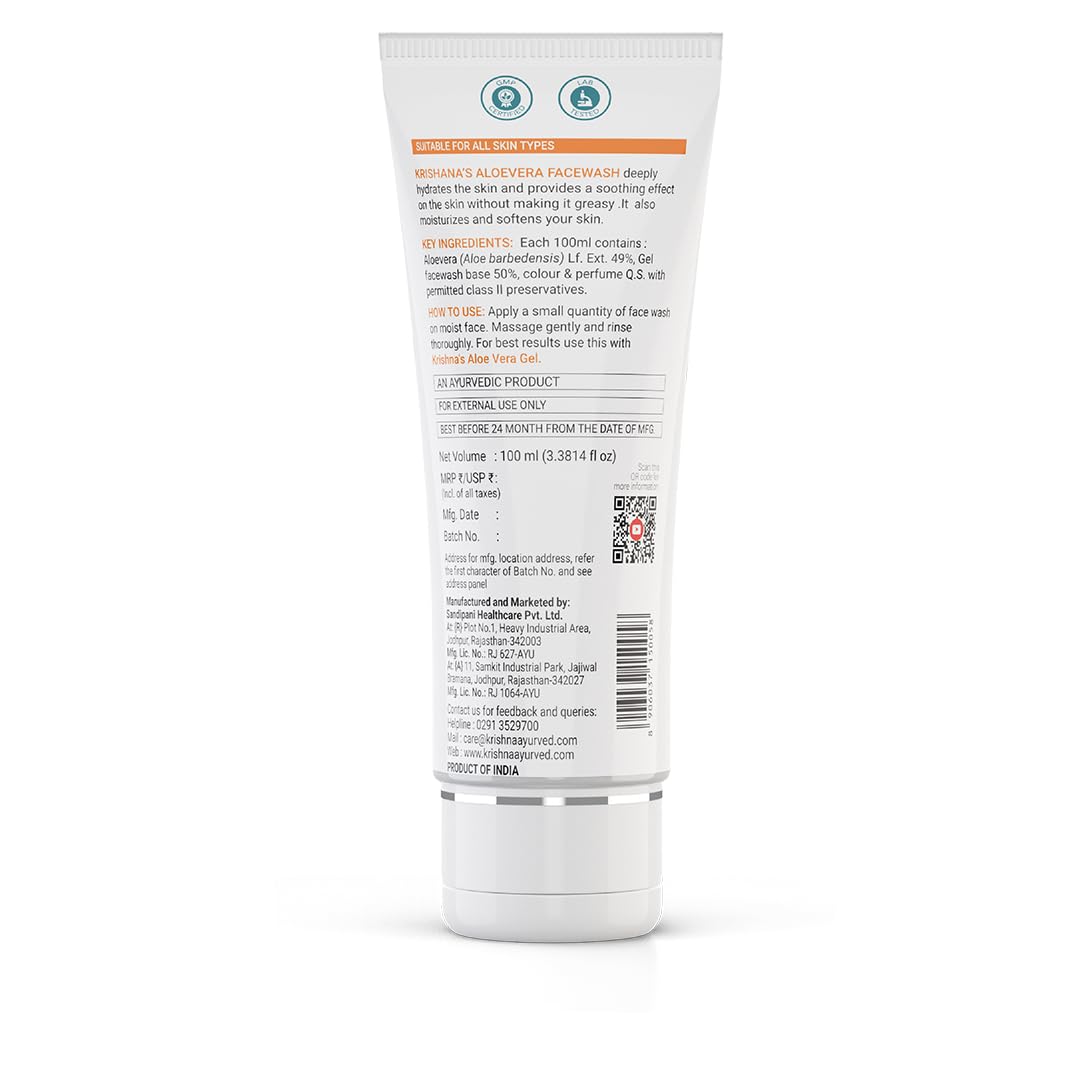 Krishna's Aloe Vera Face Wash - 100 ml | Softening & Supple Face Wash for Daily Use with Goodness of Aloe Vera