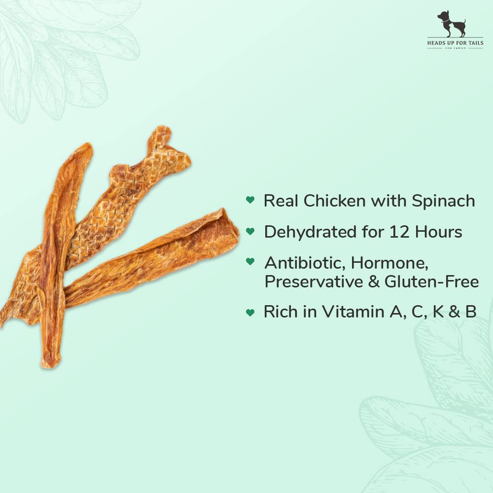Heads Up For Tails Sara's Dog Treats (Chicken Jerky With Spinach) - 70 G, All Life Stages, Dry