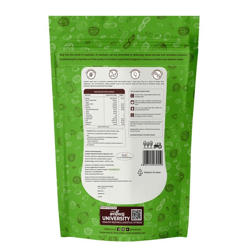 Neuherbs Raw & Unroasted Pumpkin Seeds 200 gm - Kaddu Ke Beej | Rich in Fiber & Magnesium | Support Heart & Hair Health | Boost Energy | Naturally Gluten Free