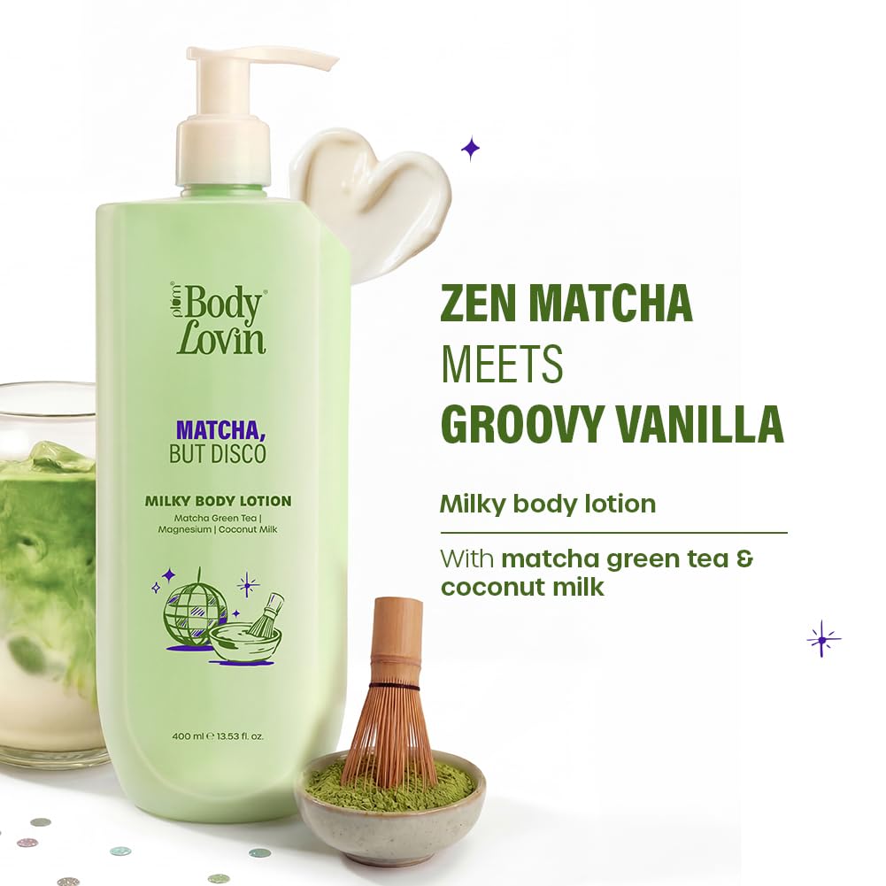 Plum BodyLovin’ Matcha, But Disco Milky Body Lotion | Calming & Smoothening Body Lotion | Lightweight Milky Hydration | Matcha Green Tea, Magnesium & Coconut Milk | Lactonic Matcha Fragrance | 400 ml