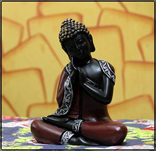 Antique Finish Handcrafted Thinking Buddha Polyresin Statue (12.5 cm x 7.5 cm x 16.25 cm, Red and Black)