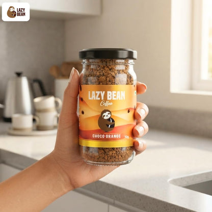 Lazy Bean Choco Orange Flavoured Instant Coffee | 100% Arabica Coffee | Medium Roast | Rich Chocolate & Refreshing Orange Flavour | Premium Instant Coffee Powder | Café Style Beverage | 50g