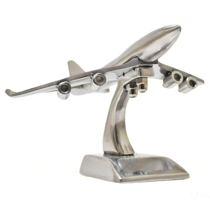 Brass Jet Plane On Stand Table Top Decorative Showpiece for Home Decor & Office Table and Gifting. (Silver)