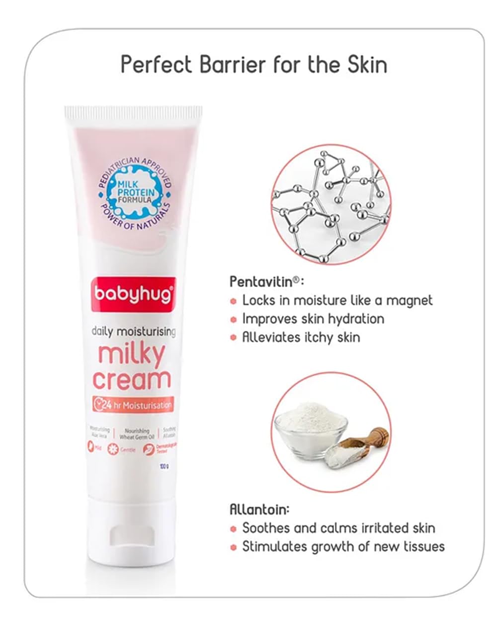 Babyhug Daily Moisturizing Milky Cream for Newborn Babies, Milk Protein Formula, 100 g | Dermatologically Tested, Pediatrician Approved | Silicone, Paraben, Phthalete, Sulphate Free