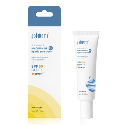 Plum 2% Niacinamide Sunscreen & Rice Water SPF 50 PA++++ Sunscreen In-vivo & in-vitro tested | non-comedogenic | 4-hr water resistant | 30g