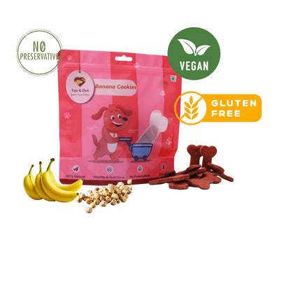 Tojo & Don Banana Cookies- for Dogs (200 GMS) No Preservatives, 100% Veg, Grain Free, Banana Cookies, Healthy Dog Treats for All Sized Dogs, Vacuum Packed, Gluten Free, High Fibre & Easy to Digest.