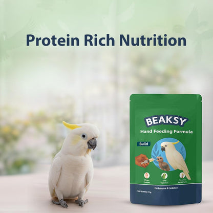 BEAKSY Build Hand Feeding Formula for Baby Birds | for Amazons & Cockatoos | Promotes Weight Gain, Vibrant Feathers & Easy Digestion | Balanced Nutrition (250gm)