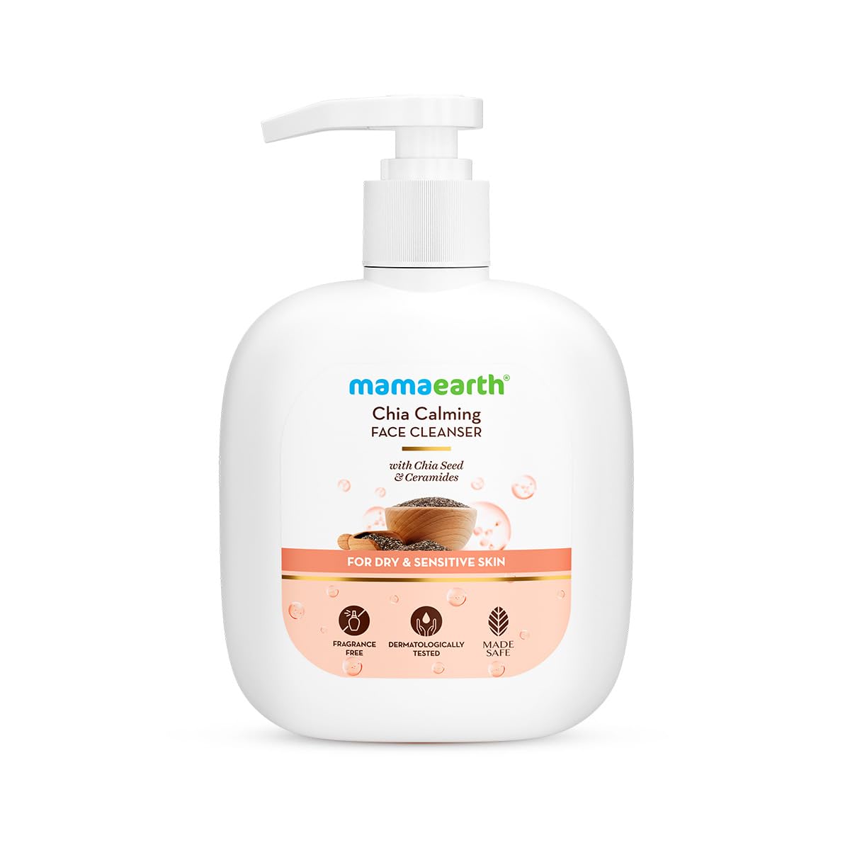 Mamaearth Chia Calming Face Cleanser With Chia Seed & Ceramides For Dry & Sensitive Skin - 180 Ml,Gives Hydrated Glow,Co-Created With Top Dermats,Non-Foaming,Cleanses Gently,Healthy Skin Barrier