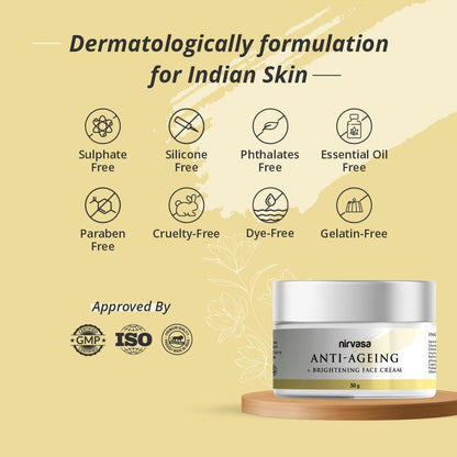 Nirvasa Anti-Ageing & Brightening Cream (50g) | With Niacinamide, Vitamins A & C & Peptides | Reduces Fine Lines & Wrinkles, Boosts Collagen & Skin Elasticity | For Men & Women