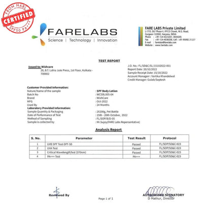 Test report from Farelabs with certification logo on a white background