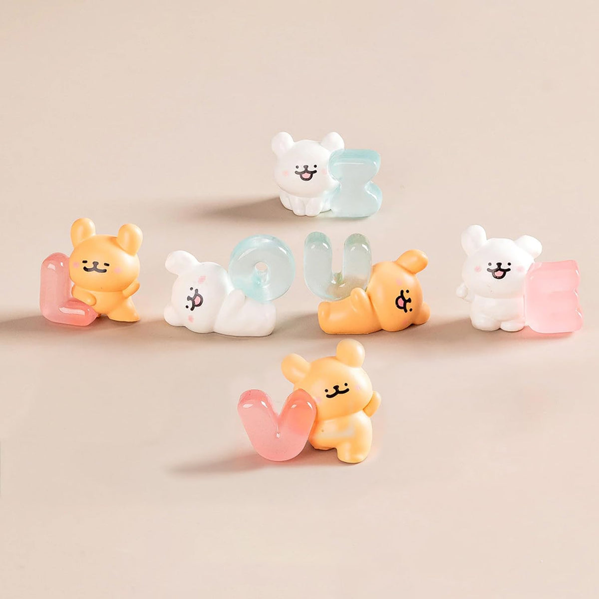 Nostrae Teddy Bear Miniature Toys & Cute Miniatures Decorative Items | Night Glow Small Figurines for Home Decor | Desk Decoration Miniature Things, Gifts & Mini Showpieces (Set of 6)
