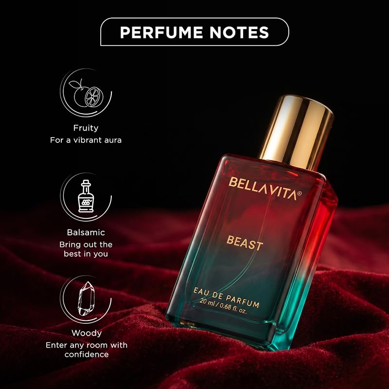 BELLAVITA Beast | Long Lasting EDP | 20ml | Perfume for Man | Raspberry, Patchouli and Rose | Premium Unisex Fragrance for Men and Women