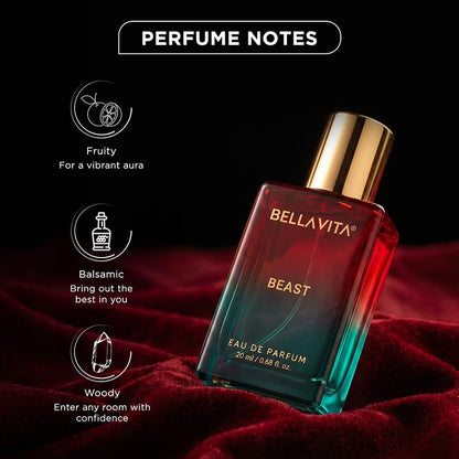 BELLAVITA Beast | Long Lasting EDP | 20ml | Perfume for Man | Raspberry, Patchouli and Rose | Premium Unisex Fragrance for Men and Women