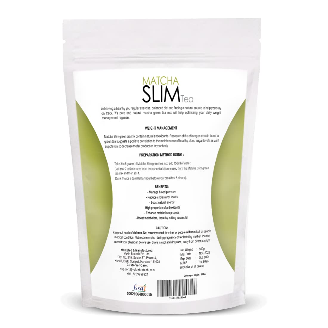 Matcha Slim Tea package with text on a white background
