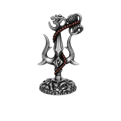 Shiv Trishul Damru & Om Idol | Metal Shiva Showpiece for Mandir & Car Dashboard Grey SIA481