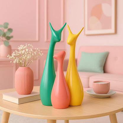 Beautiful Home Decor Lucky Deer Statue Family Ceramic Statues - (Set of 3, Multicolor)