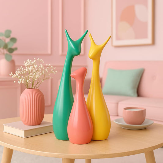 Beautiful Home Decor Lucky Deer Statue Family Ceramic Statues - (Set of 3, Multicolor)