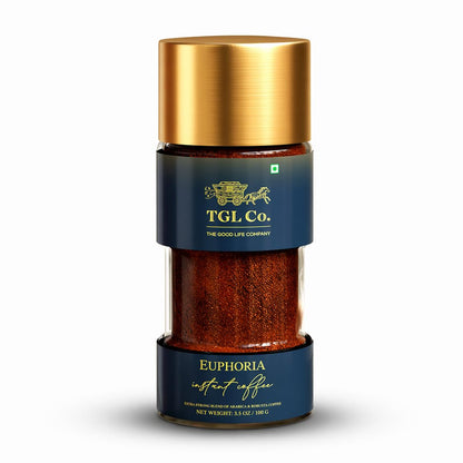 TGL Euphoria Instant Strong Coffee (100 gm) | Premium Blend of Classic Arabica & Robusta Coffee Beans | Hot & Cold Coffee | Rich & Smooth taste | Espresso, Latte & Cappuccino