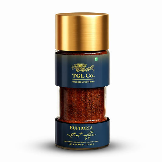 TGL Euphoria Instant Strong Coffee (100 gm) | Premium Blend of Classic Arabica & Robusta Coffee Beans | Hot & Cold Coffee | Rich & Smooth taste | Espresso, Latte & Cappuccino