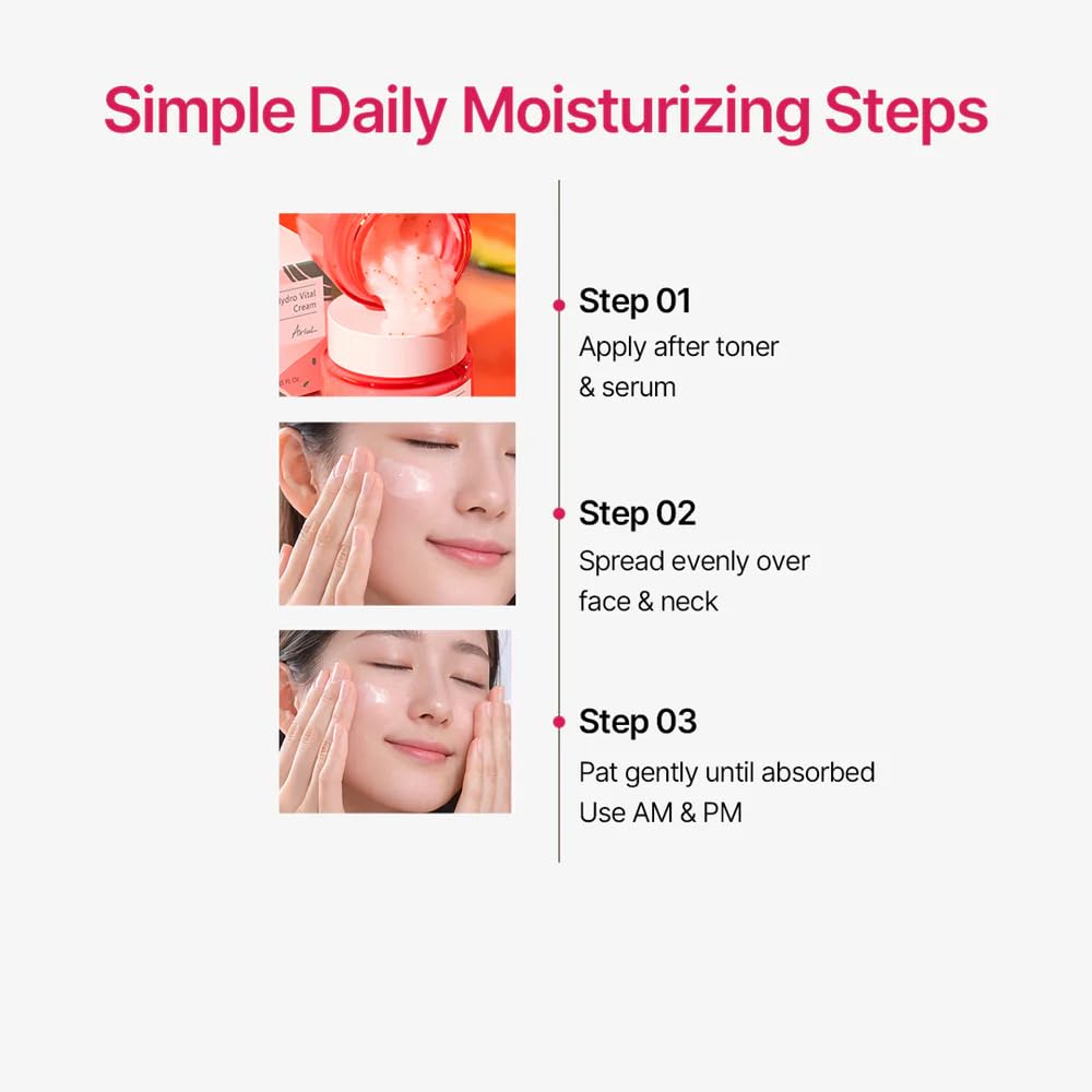 Ariul Watermelon Hydro Vital Cream (55ml) Korean Hydrating Gel Moisturizer with Watermelon Extract, Hyaluronic Acid & Niacinamide, Cooling Lightweight Face Gel Cream for Dry Dull Skin, Natural Glow Boosting Daily Moisturizer