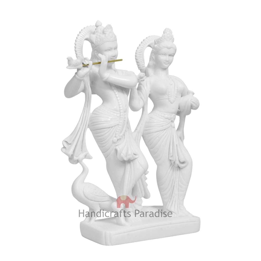 Handicrafts Paradise White Marble Radha Krishna MurtiHandcrafted Statue Showcasing Krishna with Flute God Idol for Home Temple Decor & Devotional Gift - 7 Inch