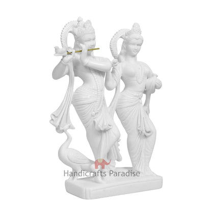 Handicrafts Paradise White Marble Radha Krishna MurtiHandcrafted Statue Showcasing Krishna with Flute God Idol for Home Temple Decor & Devotional Gift - 7 Inch