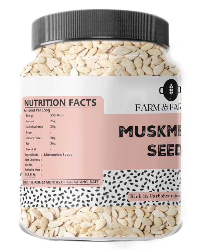 Farm & Farmers Raw Muskmelon Seeds– Natural Kharbuja Beej for Eating | High Protein, Potassium, Magnesium & Iron | Energy Booster Snack | Kharbooja Bij for Health