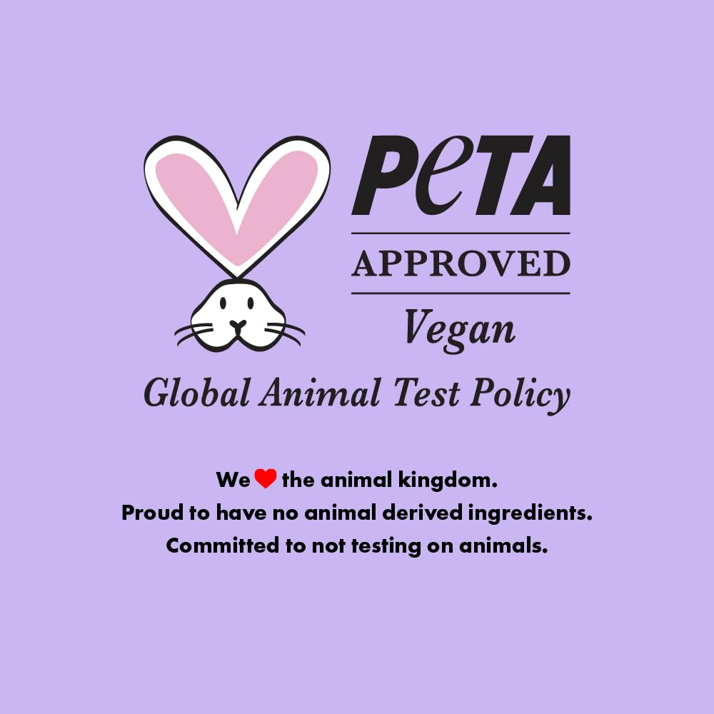PETA approved vegan logo with text on a purple background