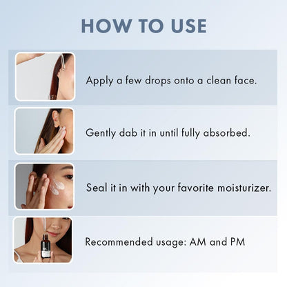 Instructions on how to use a skincare product with step-by-step illustrations and text.