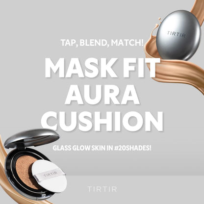 TIRTIR Mask Fit Aura Cushion Foundation, Full coverage, Skin fit, Satin Glow Finish, Korean Cushion Foundation #21C COOL IVORY| 4.5g