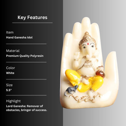 Blessing Ganesha Idol Sitting Hand Statue | Polyresin Statue in Ivory & Yellow Finish | for Table, Home, Office, Living Room Decoration Item