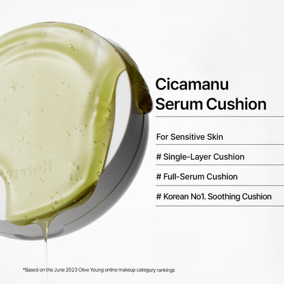 Parnell Cicamanu Serum Cushion Foundation (13C Fair) Hydrating Soothing Korean Cushion Foundation with Centella & Madecassoside, Buildable Coverage, Dewy Finish, Lightweight, Smooth Radiant Glass Skin (15g)