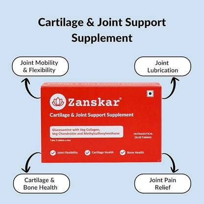 Zanskar Joint Support Supplement (30 Tablets) | 100% Veg - Glucosamine, Chondroitin, MSM, Collagen & Curcumin (4500mg) | Supports Joint Comfort, Flexibility & Mobility