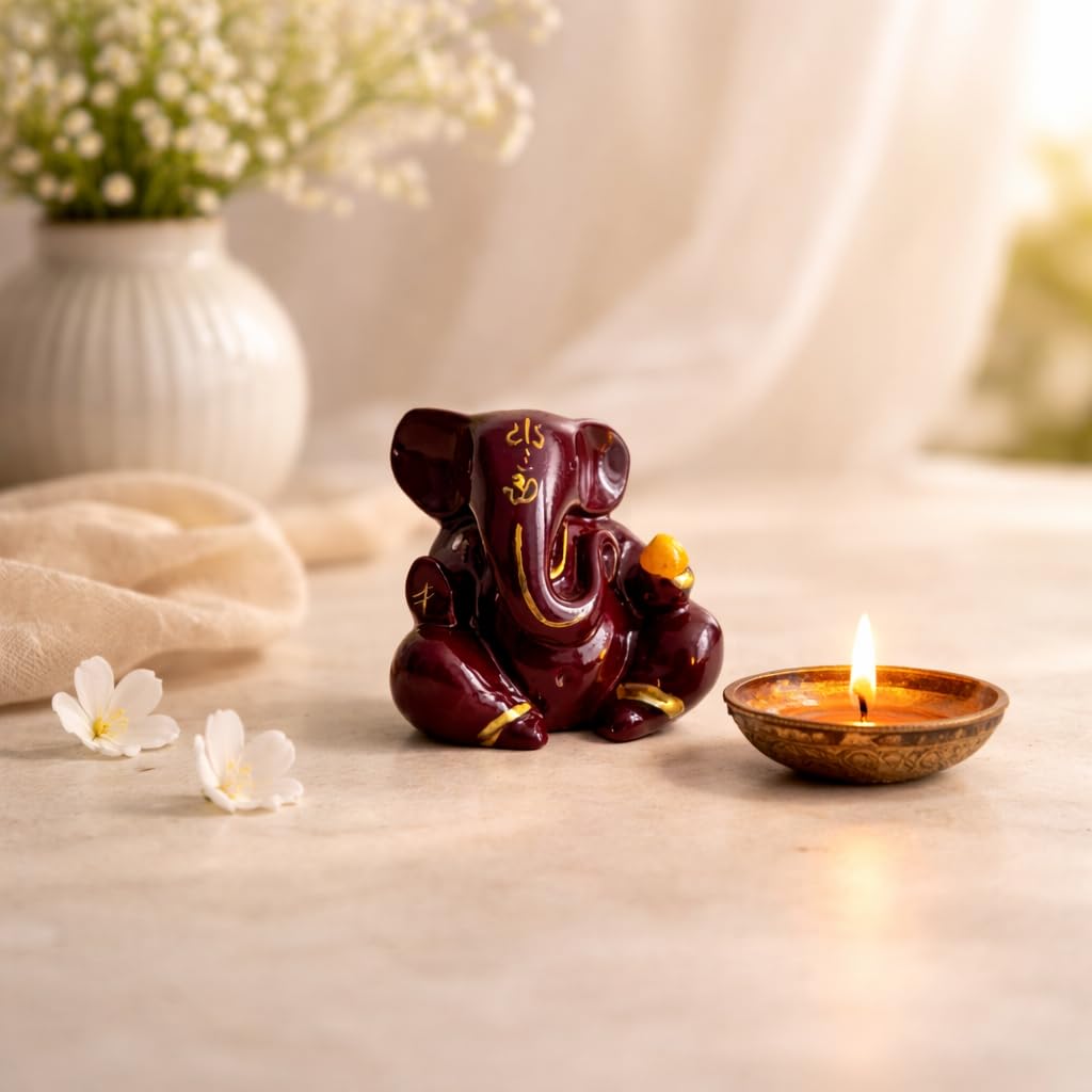 Resin Lord Ganesha Idol Car Dashboard 5x5cm (Maroon)