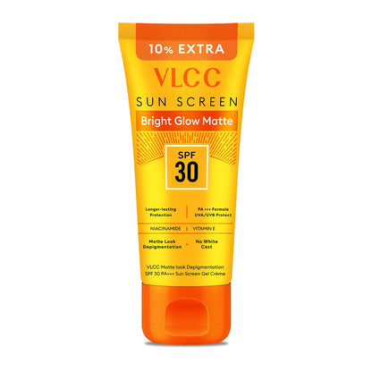 VLCC Bright Glow Matte SPF 30 PA ++ Sunscreen Gel Crème - 100g + 10g Extra - Helps Depigmentation, Non-Greasy Tinted Matte Formula with Broad Spectrum Protection
