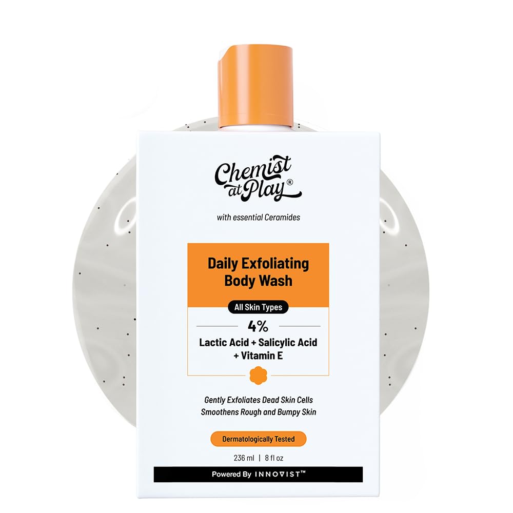 Chemist At Play Exfoliating Body Wash 236ml | 4% (Salicylic Acid, Vitamin E & Lactic Acid) | Paraben & SLS Free | Gentle Exfoliating Shower Gel | Removes Tan | Prevents Dry, Rough, Bumpy Skin | Unisex