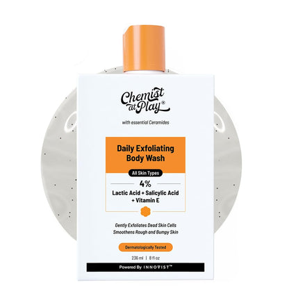 Chemist At Play Exfoliating Body Wash 236ml | 4% (Salicylic Acid, Vitamin E & Lactic Acid) | Paraben & SLS Free | Gentle Exfoliating Shower Gel | Removes Tan | Prevents Dry, Rough, Bumpy Skin | Unisex