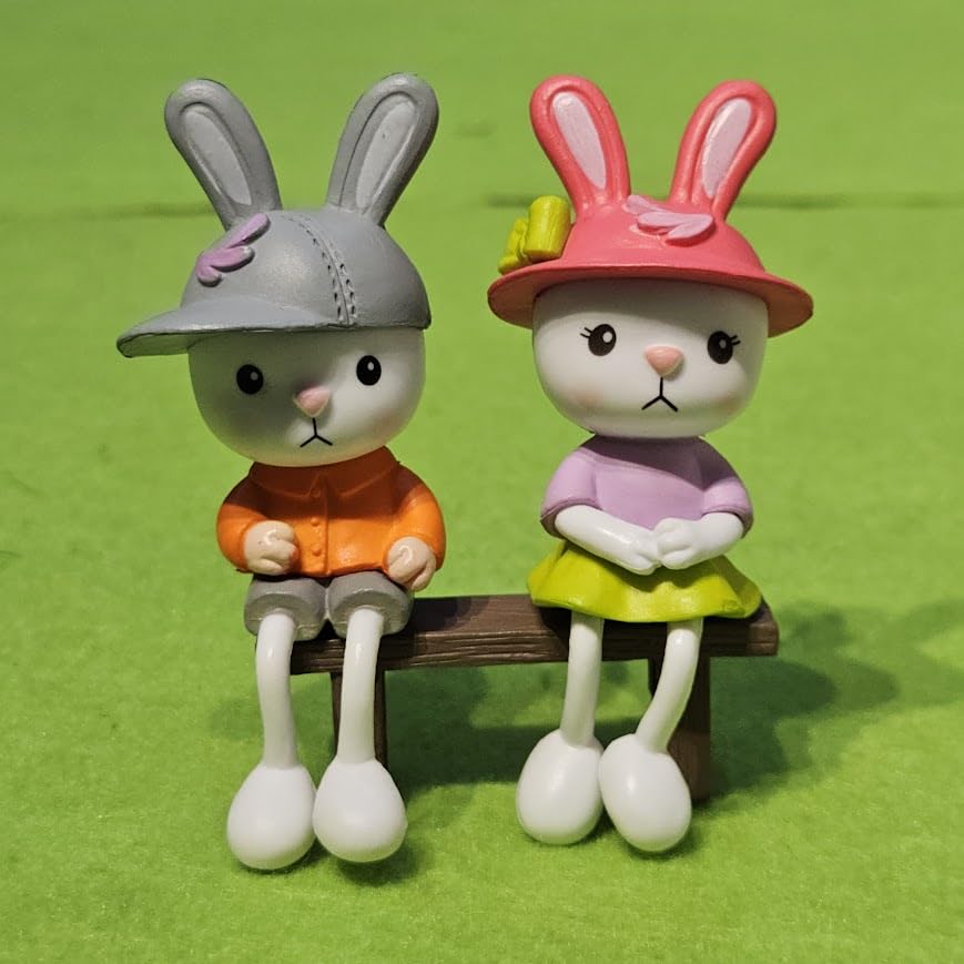 Miniature Rabbit Figurine Set of 2 for Miniature Garden, Fairy Garden, Dollhouse Decor, Terrarium Accessories & Cute Gifting Items