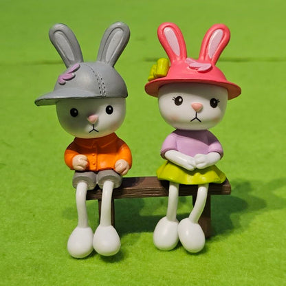 Miniature Rabbit Figurine Set of 2 for Miniature Garden, Fairy Garden, Dollhouse Decor, Terrarium Accessories & Cute Gifting Items